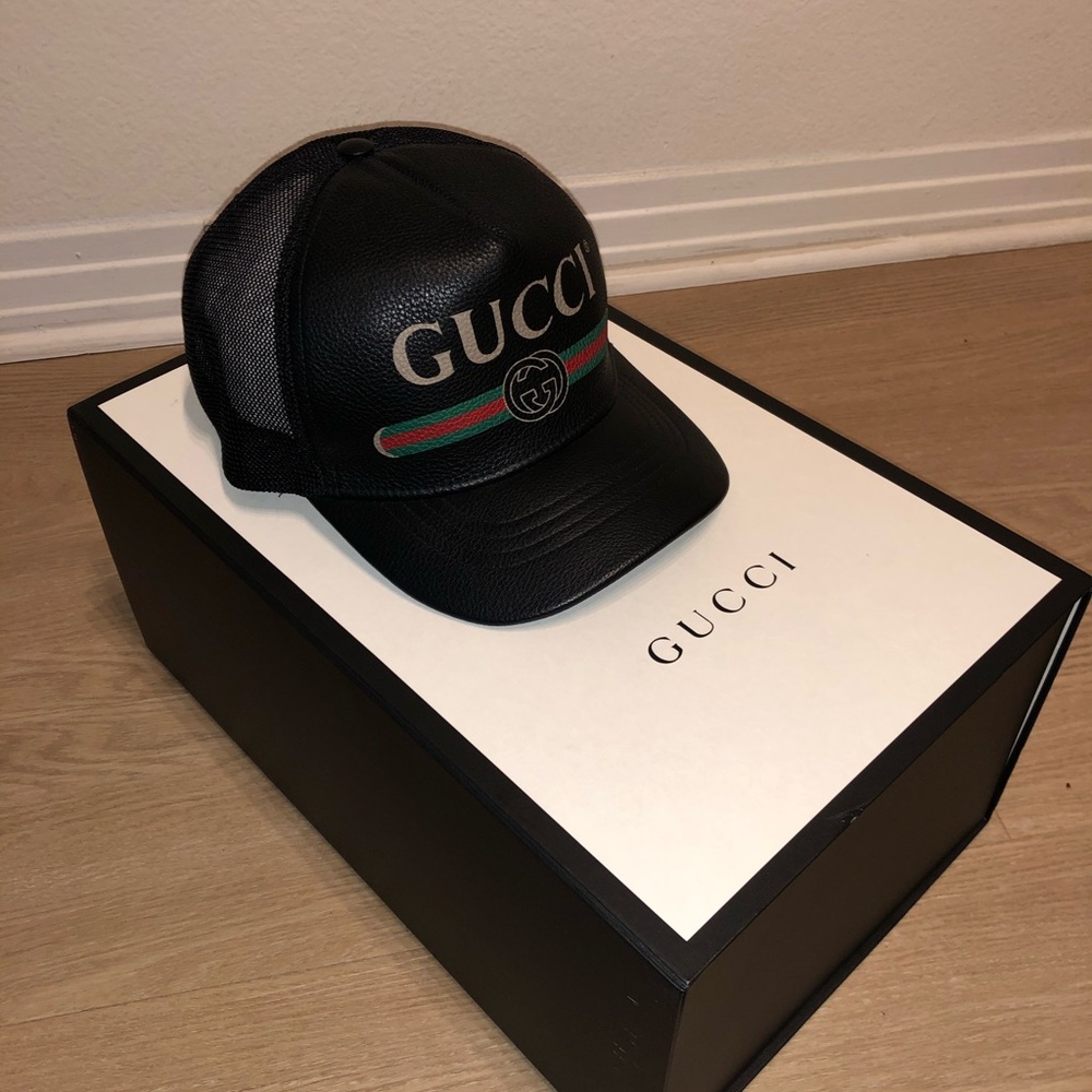 GUCCI black leather hat